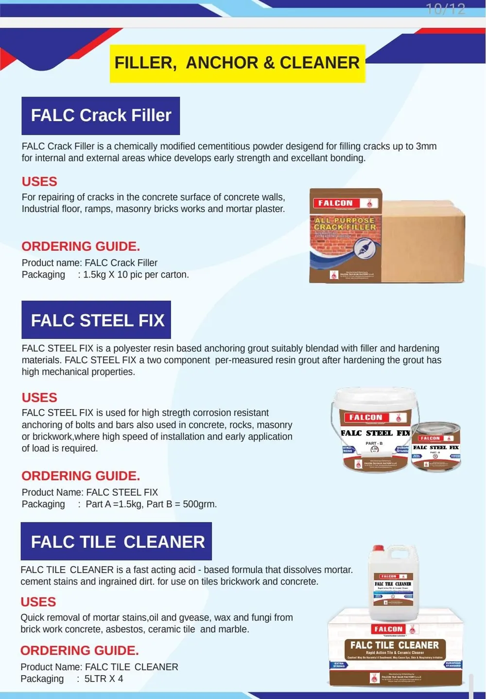 Filler anchor cleaner catalogue